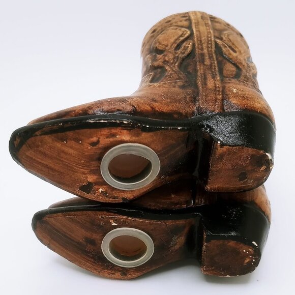 Salt & Pepper Shakers Set Ceramic Anthropomorphic Brown Cowboy Boots Vintage Set - Picture 16 of 16
